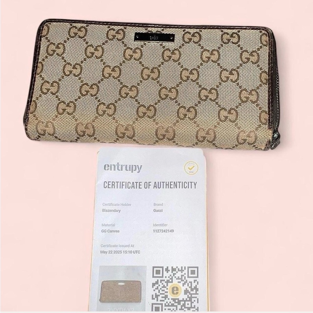 Gucci Brown Monogram Zip Wallet